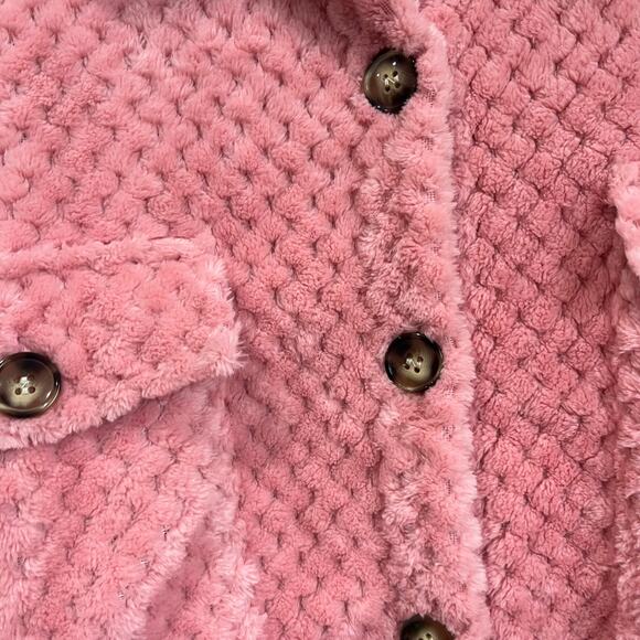 Simply Southern Pink Sherpa Shacket Button Front Cozy Jacket Shirt Size S - Picture 5 of 8